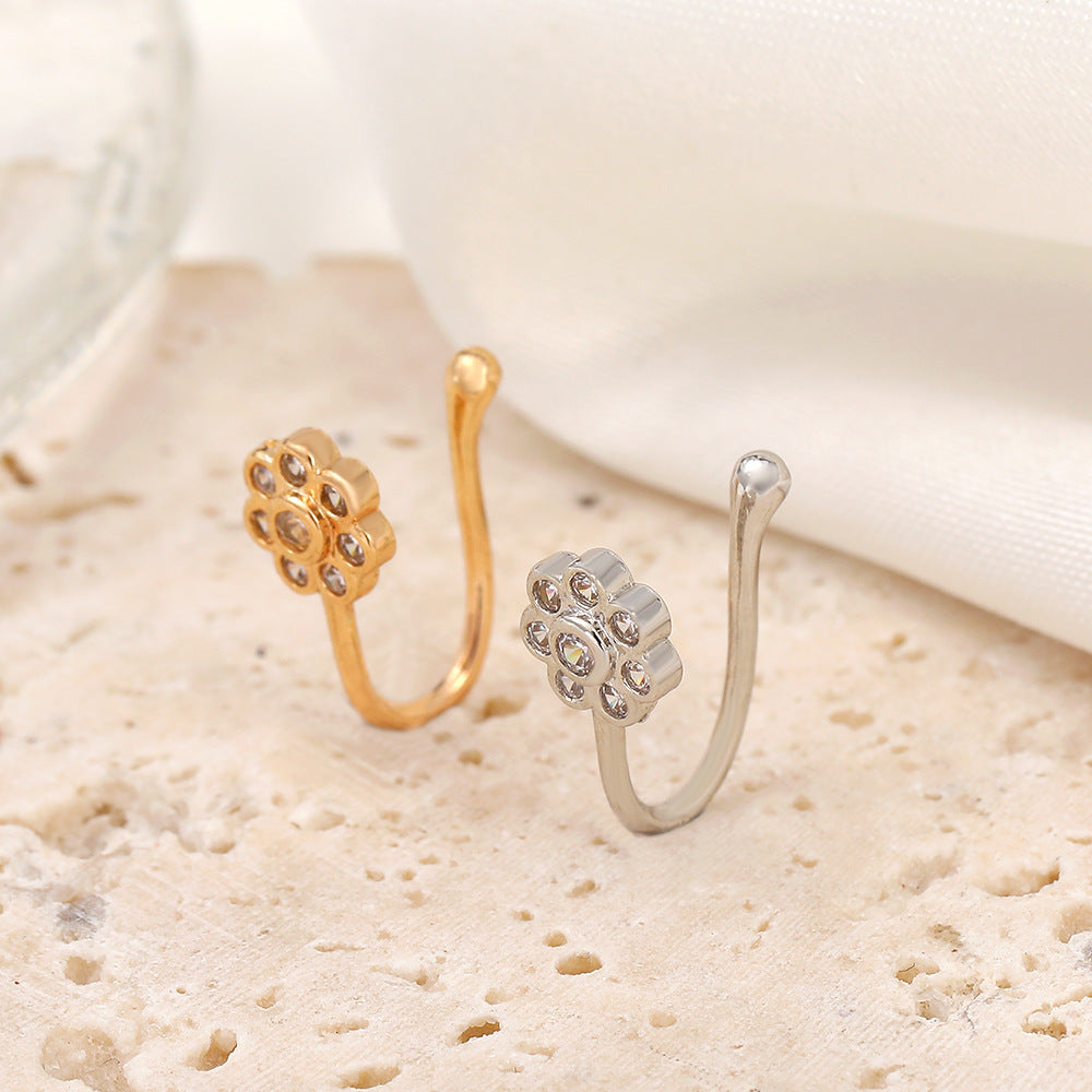 Flower Zircon Nose Ring Metal U-shaped Micro Setting