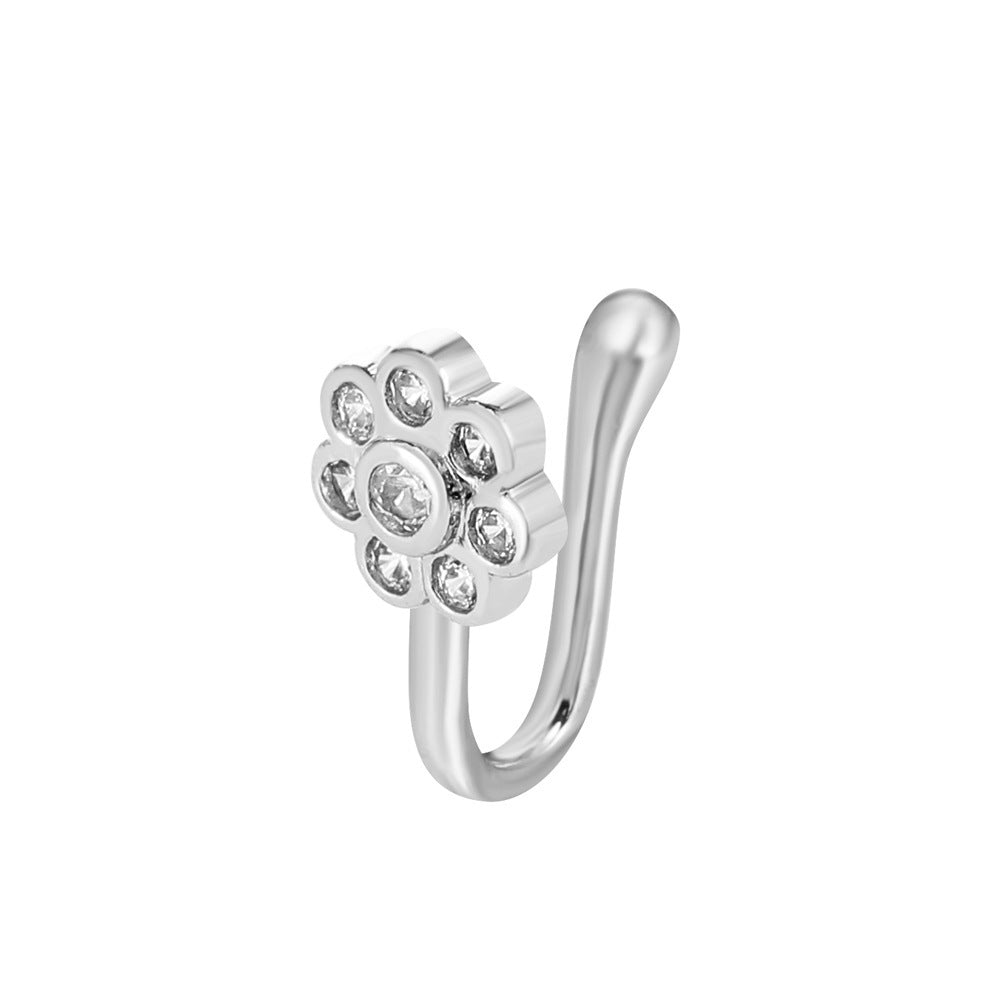 Flower Zircon Nose Ring Metal U-shaped Micro Setting