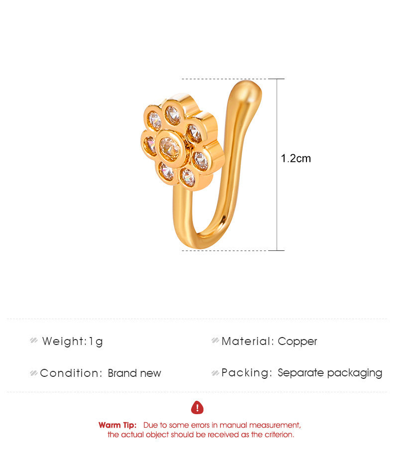 Flower Zircon Nose Ring Metal U-shaped Micro Setting