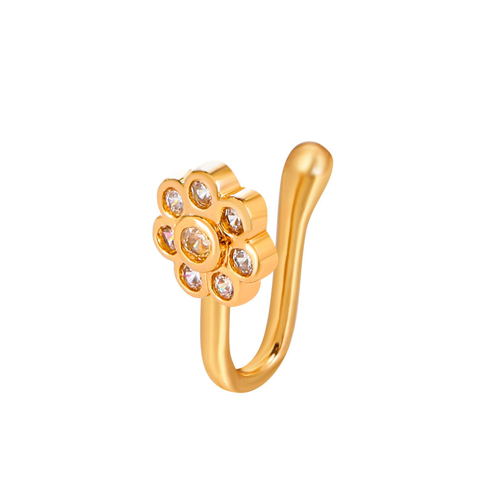 Flower Zircon Nose Ring Metal U-shaped Micro Setting