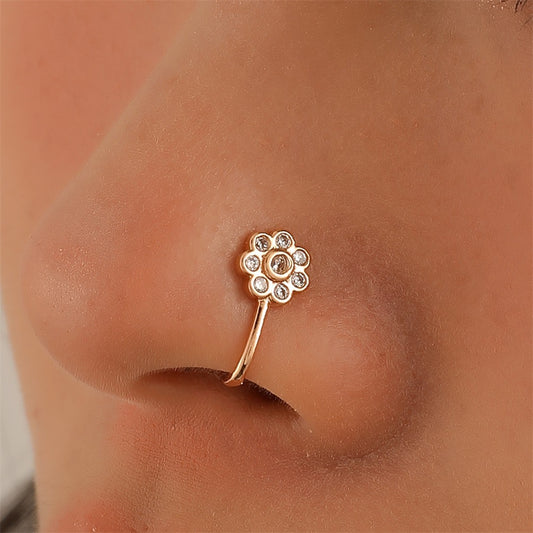 Flower Zircon Nose Ring Metal U-shaped Micro Setting